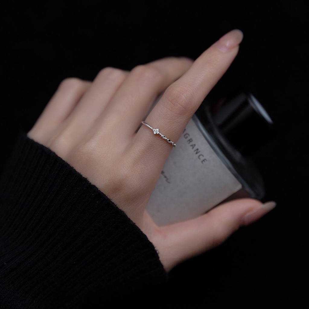 Nhẫn bạc nữ cỏ 4 lá đính đá, nhẫn bạc Ý mạ vàng 14k cao cấp DUYSON SILVER
