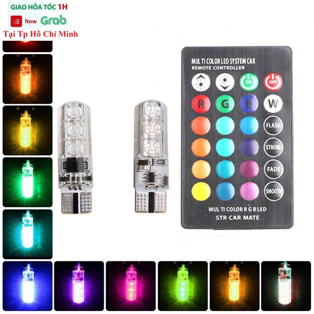 Đèn Led Điều Khiển Từ Xa Gắn Xi Nhan Xe Máy, Oto - Led Chân T10 Bảy Màu
