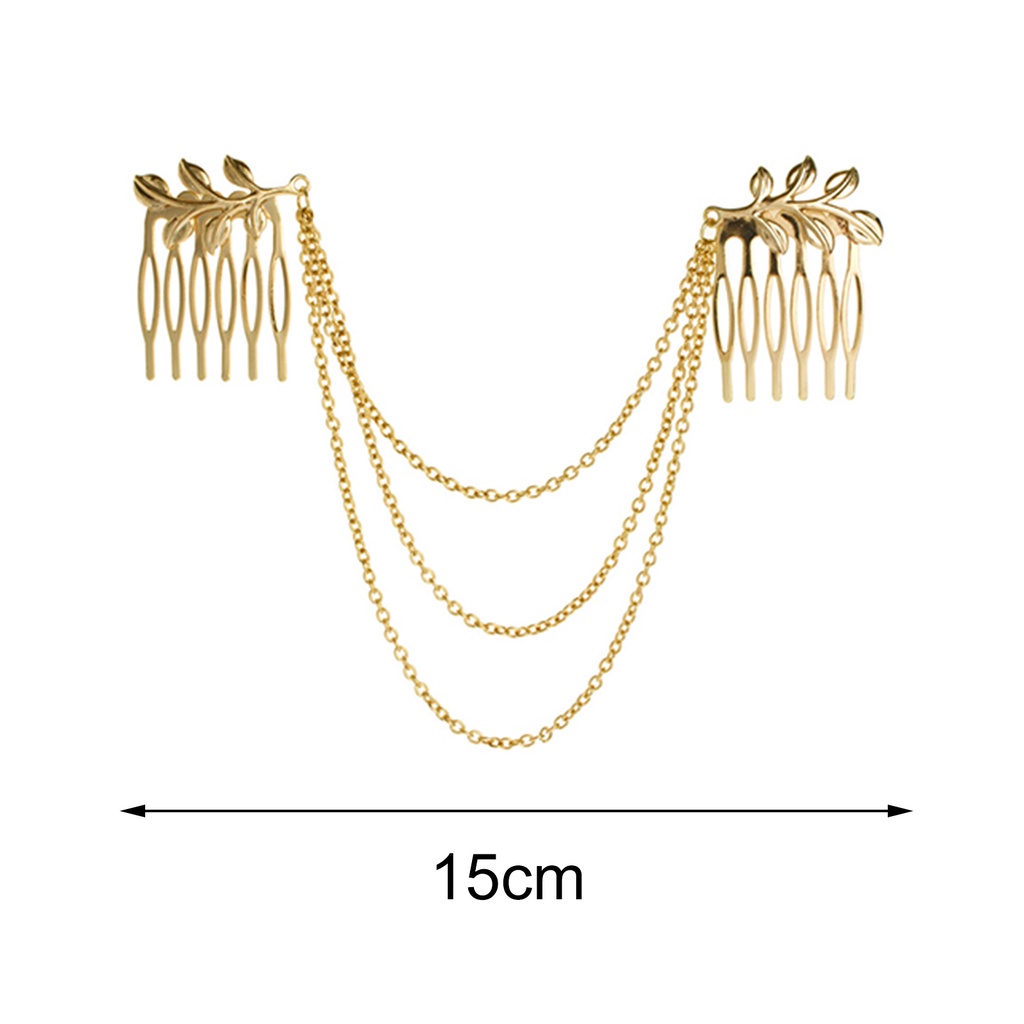 Chuỗi dây xích cài tóc có lược cài họa tiết lá cây sang trọng cho nữ