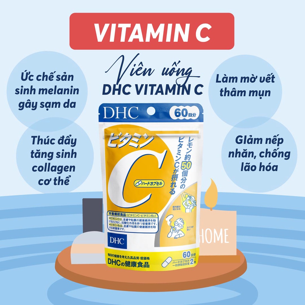 Viên Uống DHC Bổ Sung Vitamin C - 30 Ngày/60 Viên - 90 ngày/180 viên tặng thìa nhựa