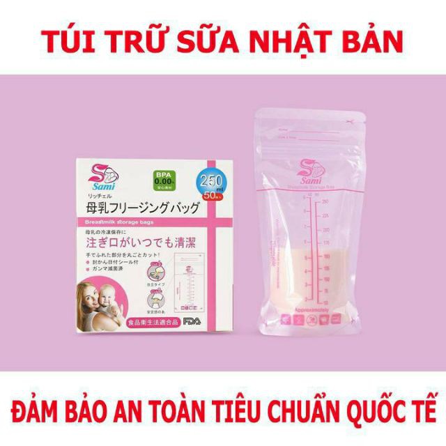 Hộp 50 túi trữ sữa Sami S55 Nhật Bản, dụng cụ trữ sữa 100ml 150ml 250ml chất liệu nhựa cao cấp không chứa BPA an toàn ch