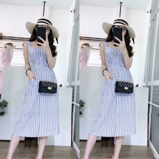 Váy 2 dây cạp to sọc thắt eo còn hồng ( hàng loại 1 cam kết chất đẹp + kèm ảnh thật video sản phẩm )