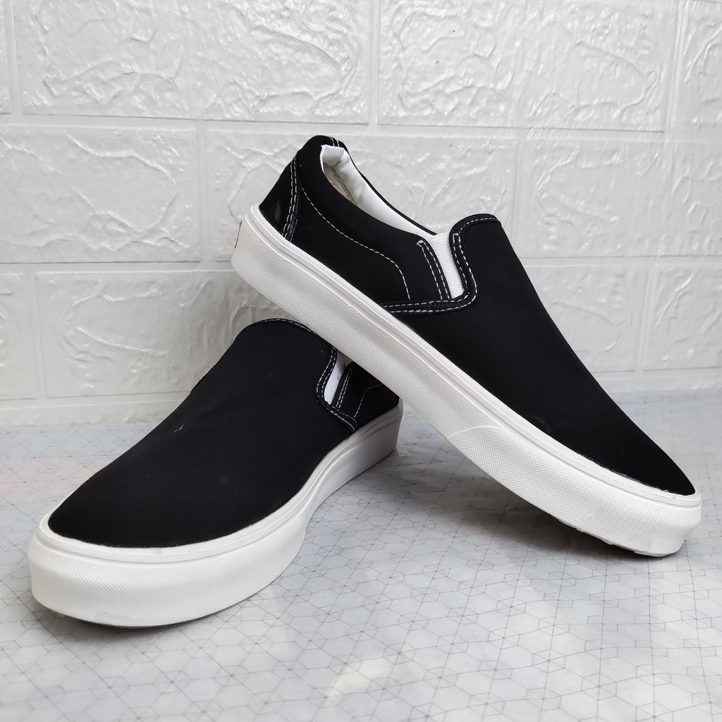 Giày Van Slipon Đen, Giày Lười Đen Nam Nữ Fullbox