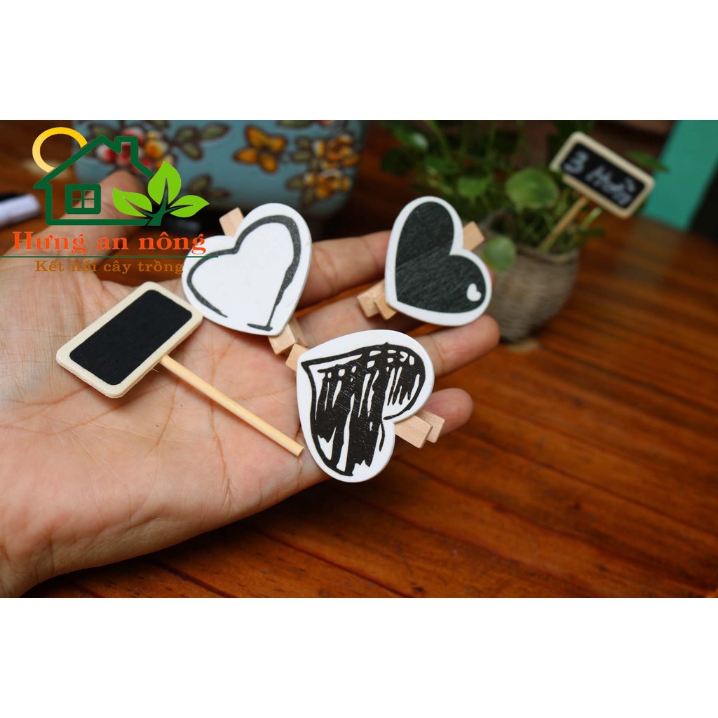 Sét 50 - Thẻ gỗ bản chữ nhật bản tim size mini dùng ghi tên giống cây, trang trí chậu,