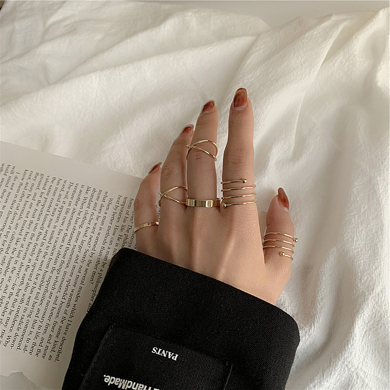[WHOLESALE] [6Pcs Set Women Fashion Korean Retro Multi-style Silver Rings ] [ Elegant Ladies Smooth Fine Thin Finger Ring] [Lovely Jewelry Gifts For Girl Friends]