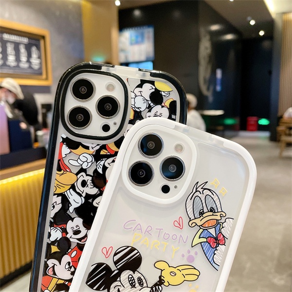 Ốp Điện Thoại Viền Đen Hình Mickey Donald 2 Trong 1 Cho iPhone 13 13 Pro Max 12 12Pro 12ProMax 111Promax X
