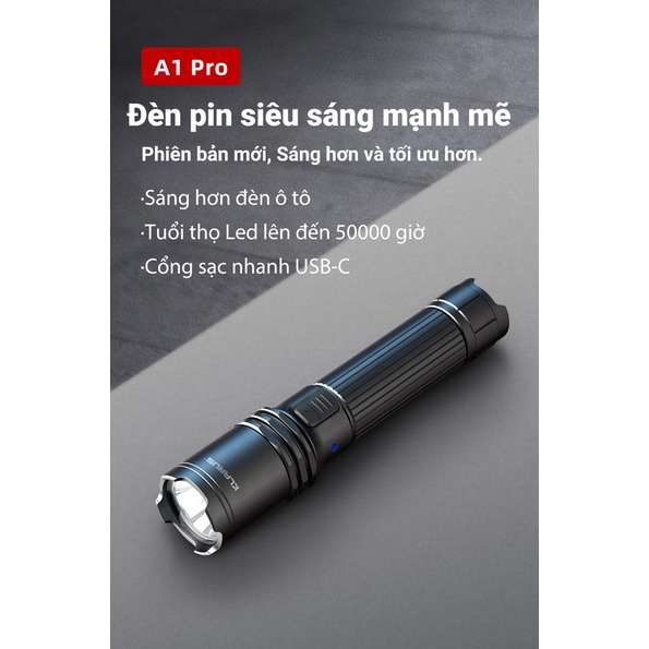 Đèn pin KLARUS A1 Pro độ sáng 1300 lumen chiếu xa 230 mét cổng sạc USB-C pin 18650 2600mAh