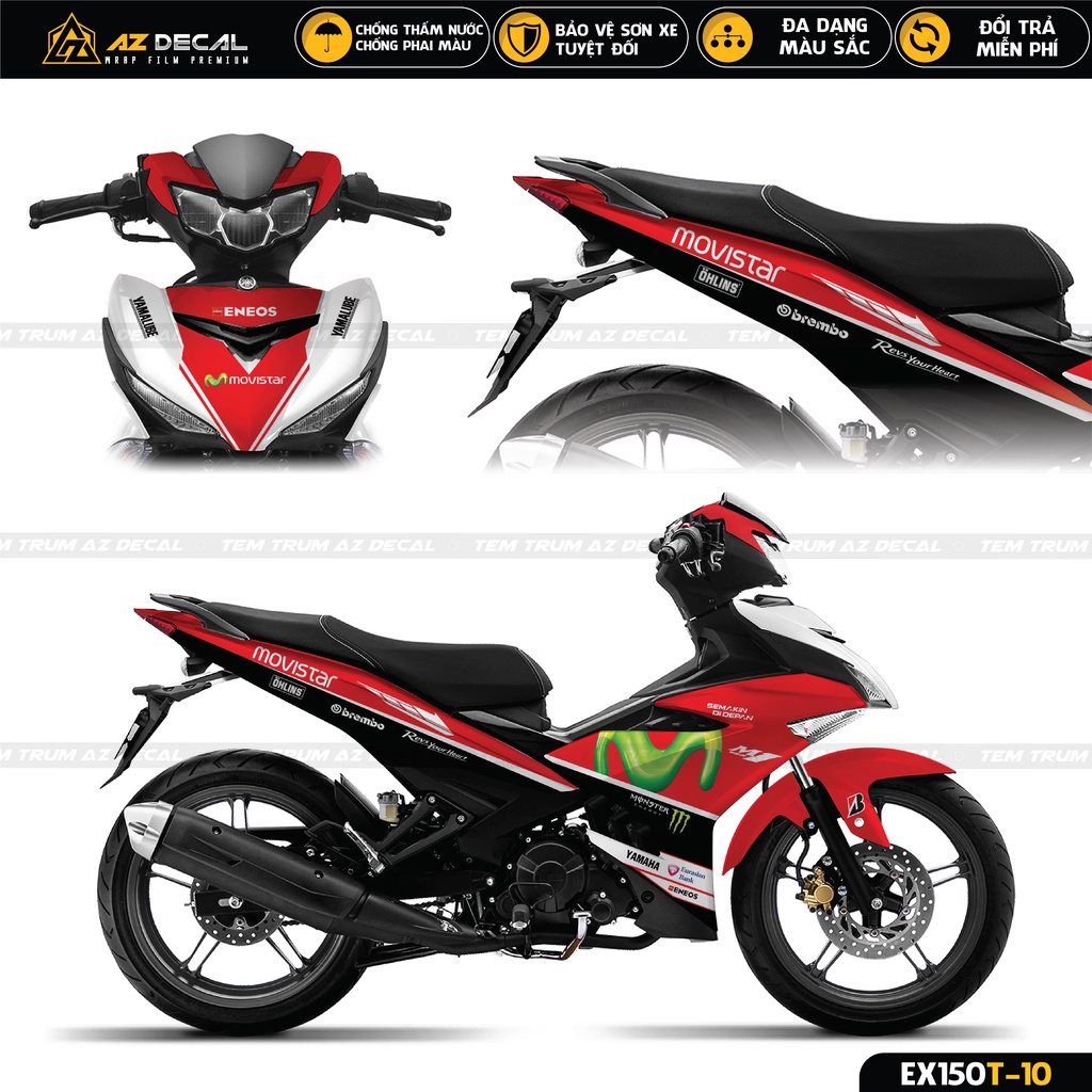 Tem Trùm Xe Exciter 150 Đen Đỏ Cực Chất Năm 2022 | Decal Trùm Dán Ex 150 Chống Nước, Bền Màu