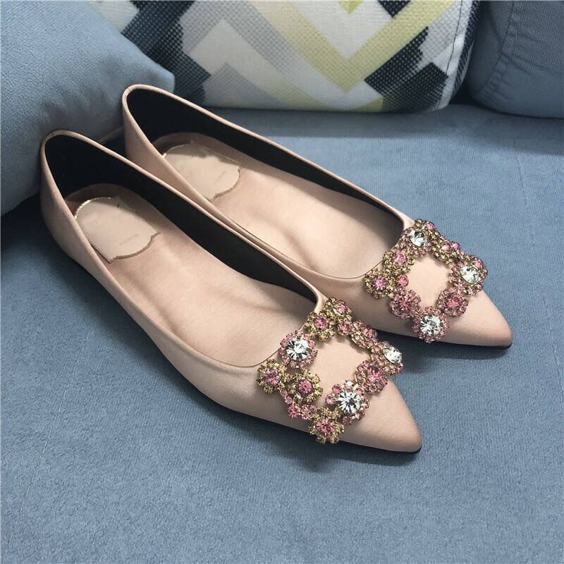Giày búp bê đế bằng mũi nhọn size 34-43 đính đá phong cách Hàn Quốc thời trang sang trọng cho nữ