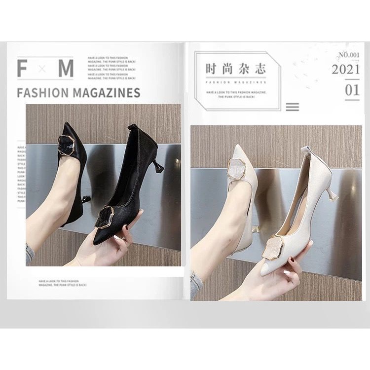 Giày Cao Gót Mũi Nhọn Màu Trắng Phong Cách Hàn Quốc Thời Trang Mùa Hè Mới 2021