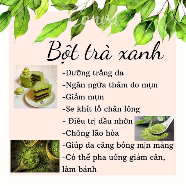 Bột trà xanh sấy lạnh nguyên chất 100% - ngăn ngừa mụn, trắng da, kiểm soát dầu, se khít lỗ chân lông | BỘT Natural