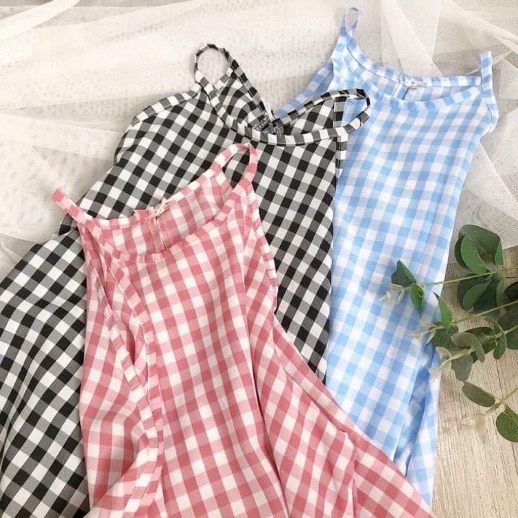 Áo Hai Dây Yếm Caro - Áo 2s babydoll nữ, thun vạt bèo ba lỗ họa tiết ô vuông trẻ trung, cá tính Ulzzang