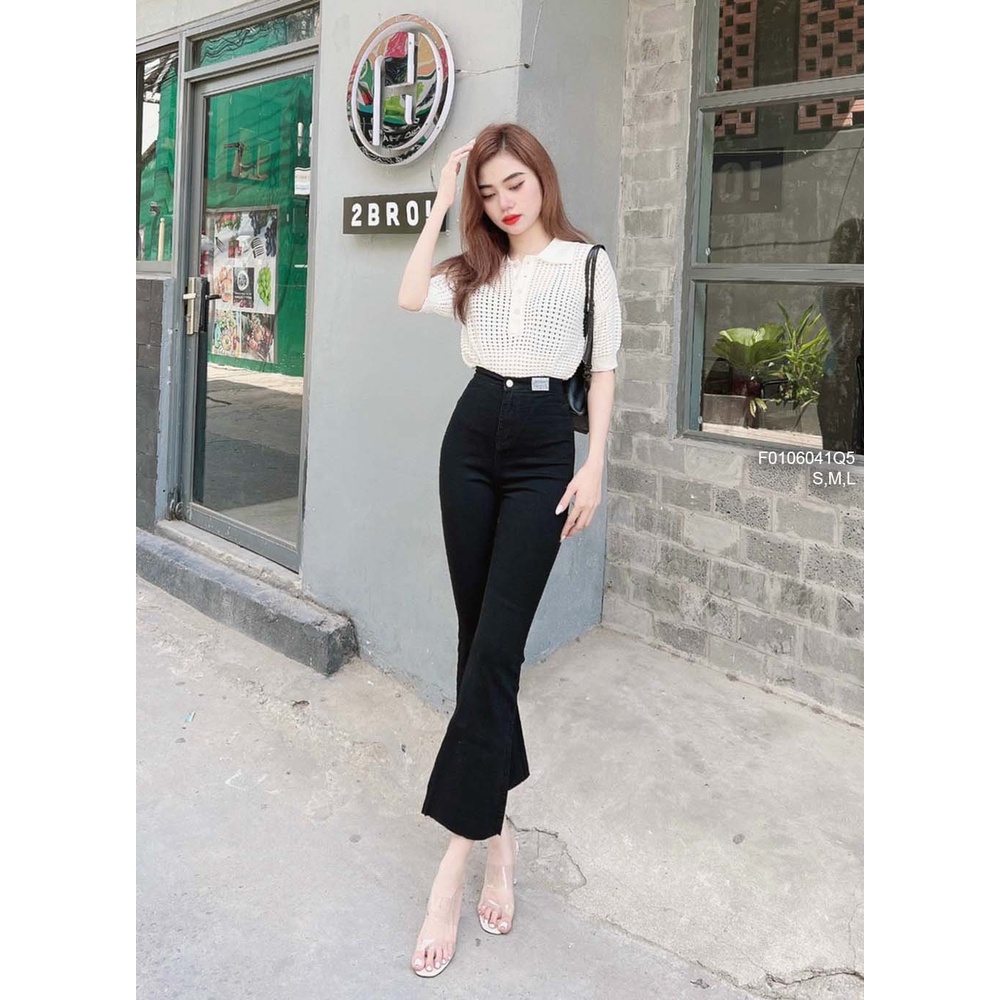 Quần jean đen dài ống pass lỡ lưng cao gắn mác tôn dáng!