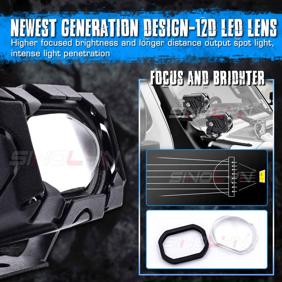 Đèn Pha Sinolyn U9 LED 12D 6000K 3000K 50W 12V 24V Chất Lượng Cao Cho Xe Mô Tô