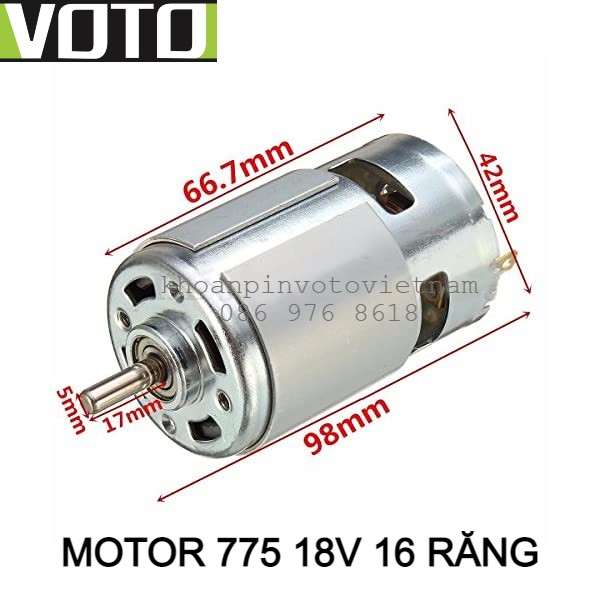 Motor DC 775 18V 16 răng trục tròn lõi đồng công suất cao Voto