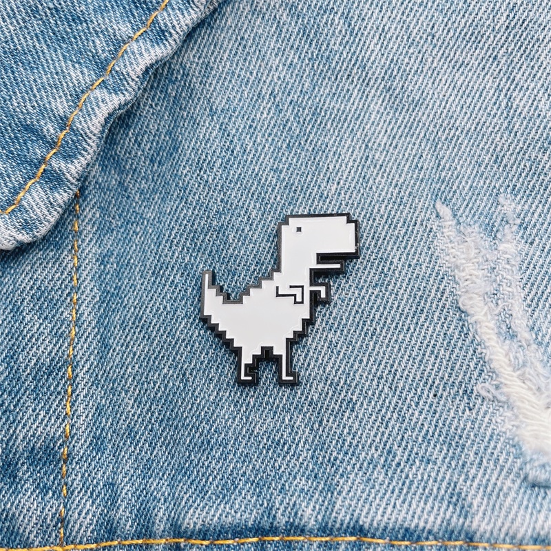 Huy Hiệu Cài Áo Hình Khủng Long Pixel / Tyrannosaurus Rex Bằng Hợp Kim Tráng Men Thời Trang Cho Nữ