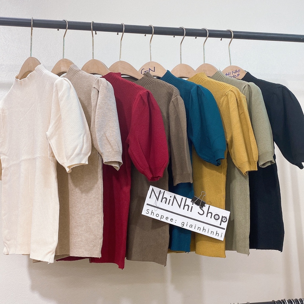 Áo len tăm cổ tròn cao tay bo chun, Áo len dáng ôm vai bồng ngắn tay AS8519 - NhiNhi Shop | BigBuy360 - bigbuy360.vn