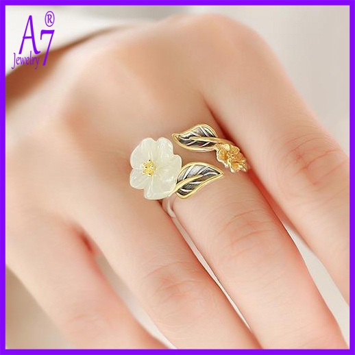 Nhẫn Hở Điều Chỉnh Được Bằng Đá Ngọc Bích Trắng Bạc S925 Phong Cách Cổ Điển Cho Nam Và Nữ