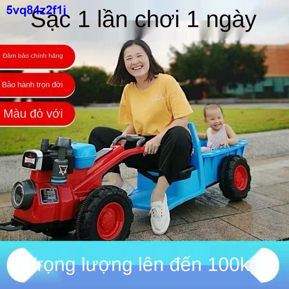 Xe đạp điện trẻ em máy kéo đi bộ bốn bánh bé trai 3-8 tuổi có thể sạc lại đẩy đồ chơi đôi siêu lớnđồ chơi cho bé