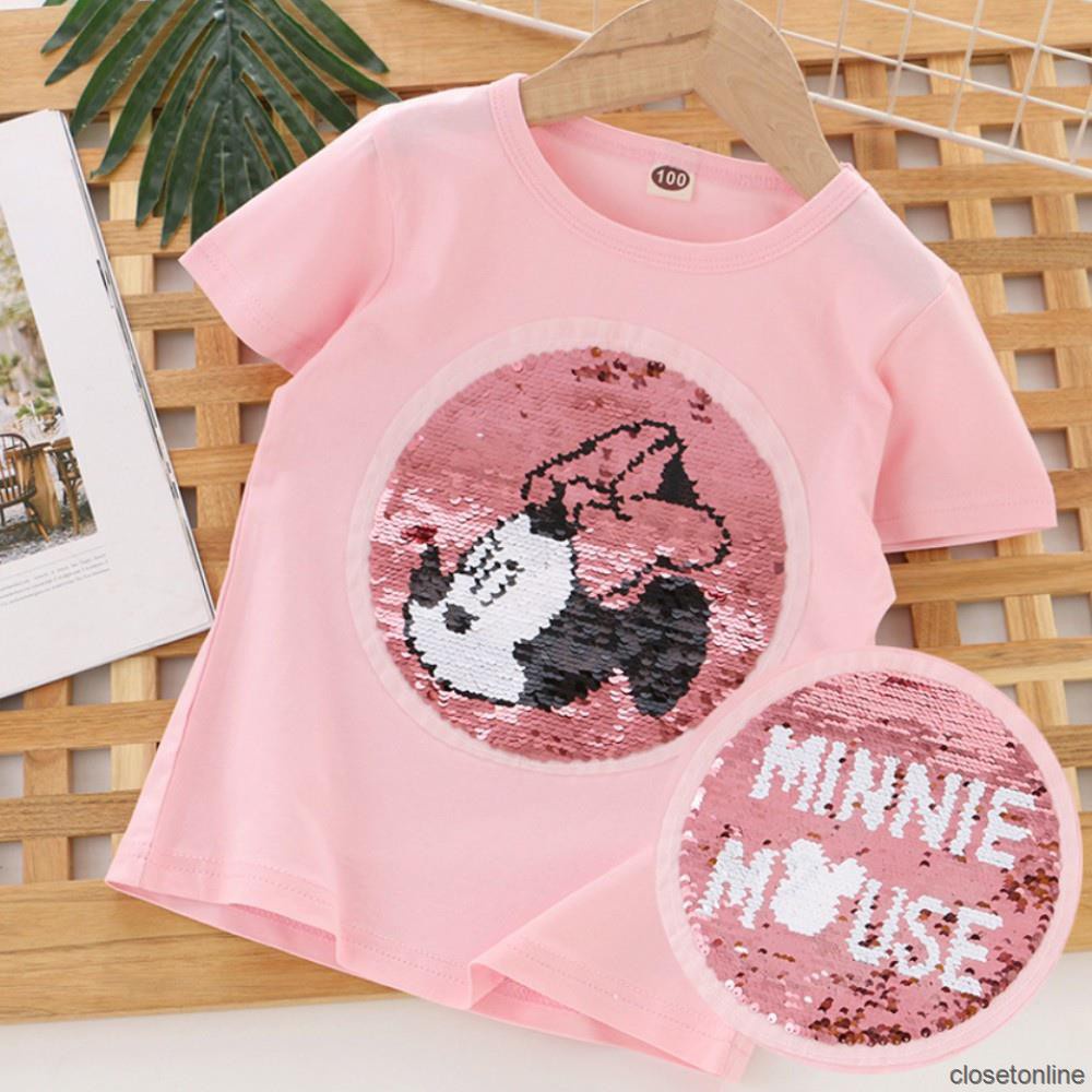 Áo Thun Cotton Cổ Tròn In Hình Chuột Mickey Đáng Yêu Cho Bé
