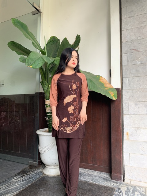 Áo đi lam phật tử đi chùa _ cách tân thun thổ cẩm _ bigsize 75kg