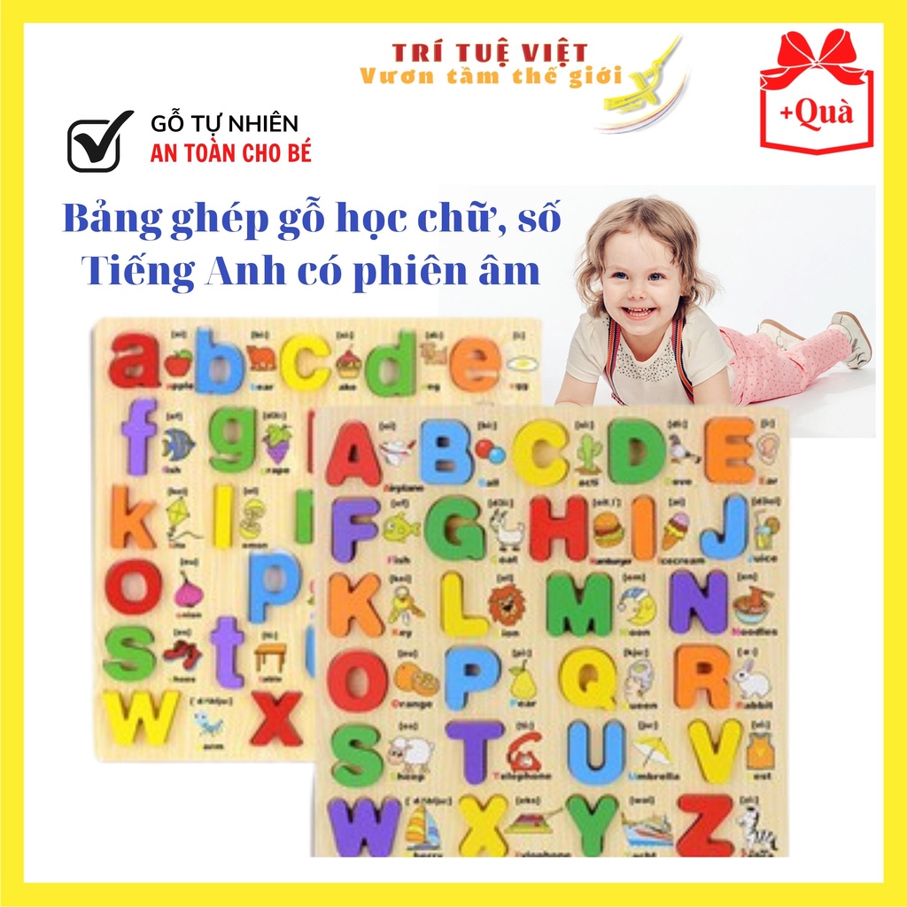 Đồ chơi lắp ghép Bảng học chữ cái và số Tiếng Anh có hình ảnh minh hoạ được phiên âm, an toàn cho trẻ TRITUEVIET