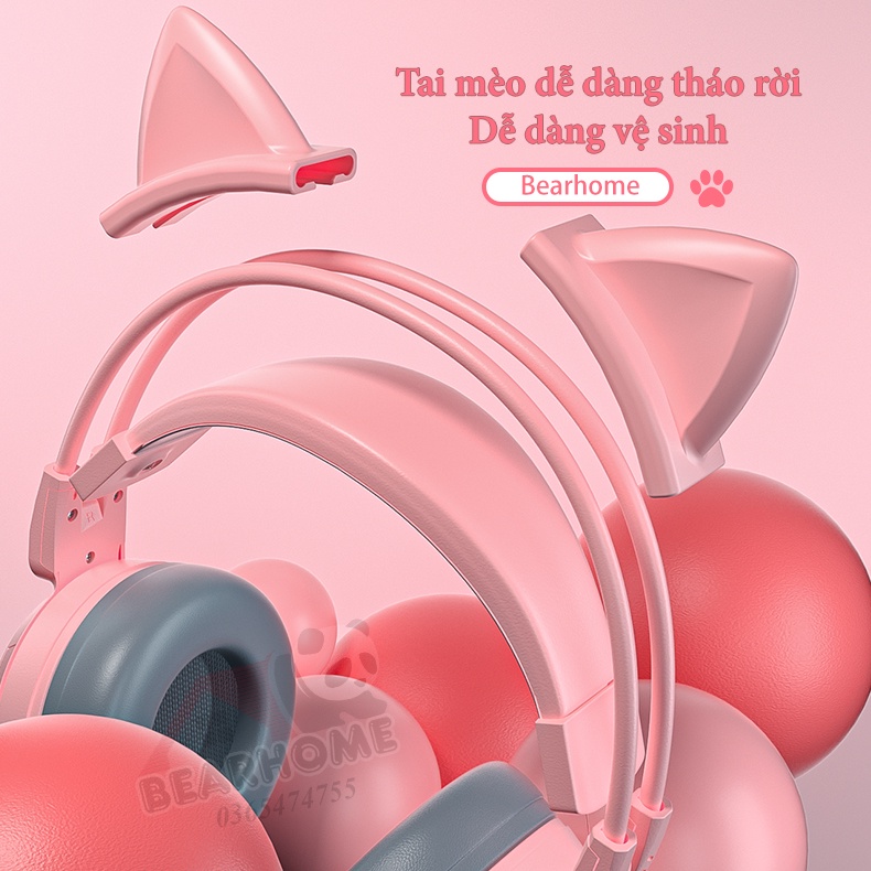 Tai Nghe Chụp Tai Có Dây Có Tai Mèo Có Micro Đàm Thoại Chơi Game. Tai Nghe Máy Tính Gaming Headphone Cute
