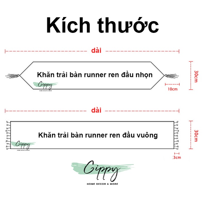 Khăn trải bàn runner ren, vải ren dệt thiết kế dễ thương, phủ kệ, tủ, bàn đầu giường - phụ kiện trang trí - Gippy Decor