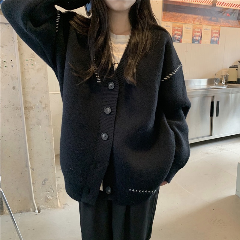 Áo khoác cardigan tay dài cổ chữ V thời trang Hàn Quốc cho nữ | BigBuy360 - bigbuy360.vn