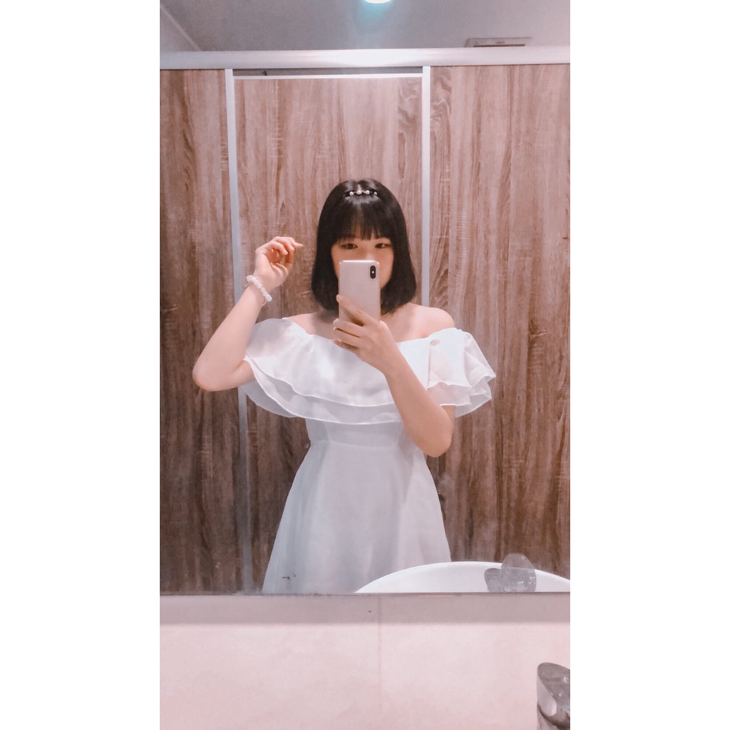 Váy trắng trễ vai bèo -Đầm trắng công chúa chun eo | BigBuy360 - bigbuy360.vn