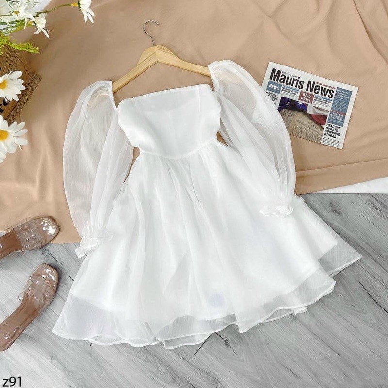 đầm dự tiệc cổ vuông babydoll tiểu thư