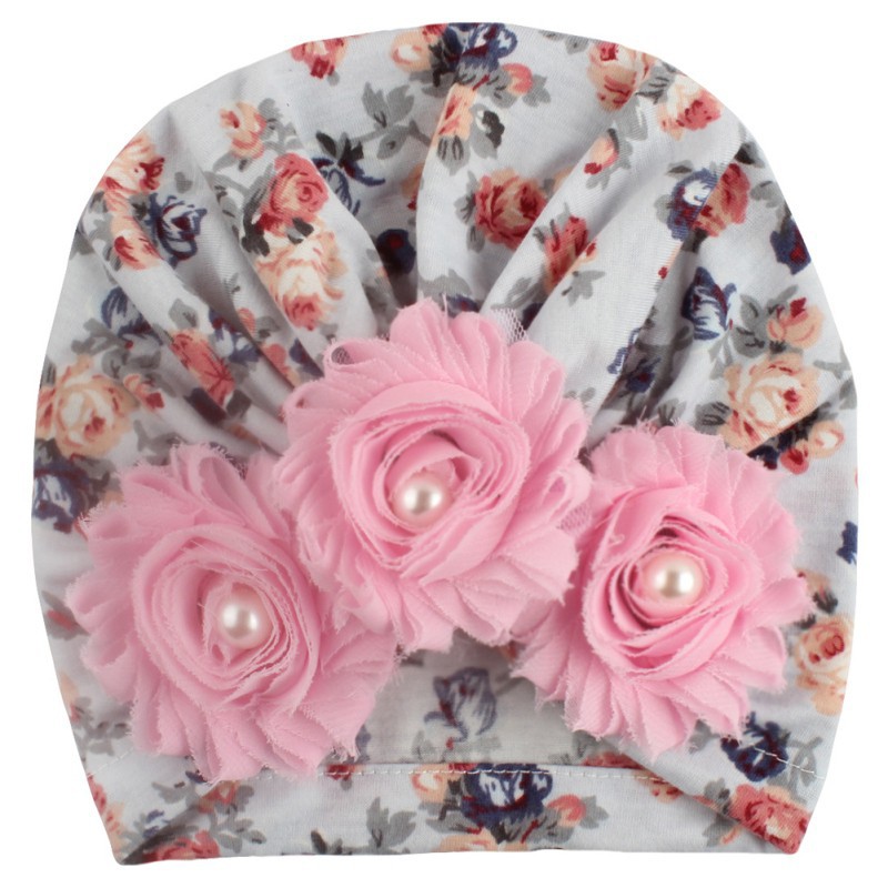 Mũ trùm đầu đính hoa và ngọc trai đáng yêu cho bé gái