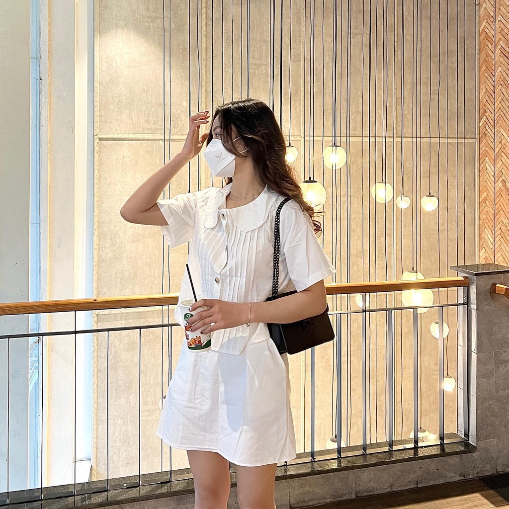(FREESHIP) Set áo chân váy đũi mềm xếp ly Miho house