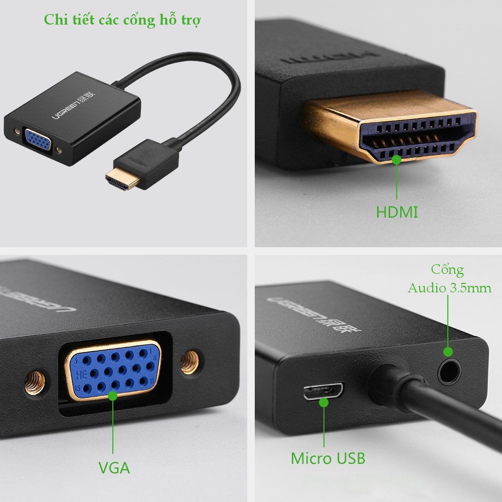 Cáp chuyển HDMI sang VGA cao cấp Ugreen 40233 (Đen)