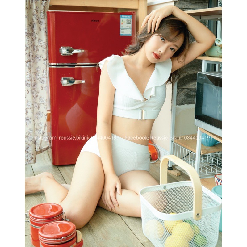 𝑹𝑬𝑼𝑺𝑺𝑰𝑬 𝑩𝑰𝑲𝑰𝑵𝑰 Đồ bơi hai mảnh cạp cao áo cánh tiên trắng phong cách Hàn Quốc #rsbkn172