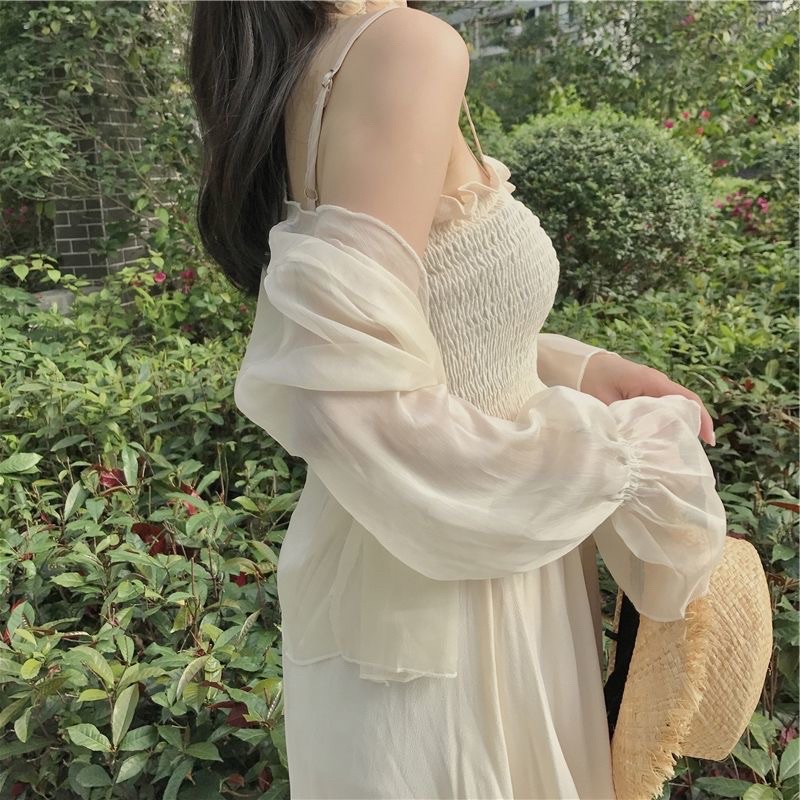 Áo Đi Biển Voan Mỏng/ Áo Cardigan Khoác Ngoài Tay phồng loe che bắp tay khuyết điểm cho nữ mặc ngoài áo váy hai dây