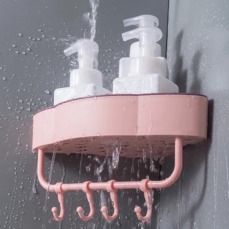 Kệ Nhà Tắm Nhựa 2 Lớp Dán Tường Siêu Chắc Chịu Lực.Giá Đựng Phụ Kiện Nhà Tắm Nhà Vệ Sinh Có Móc Treo