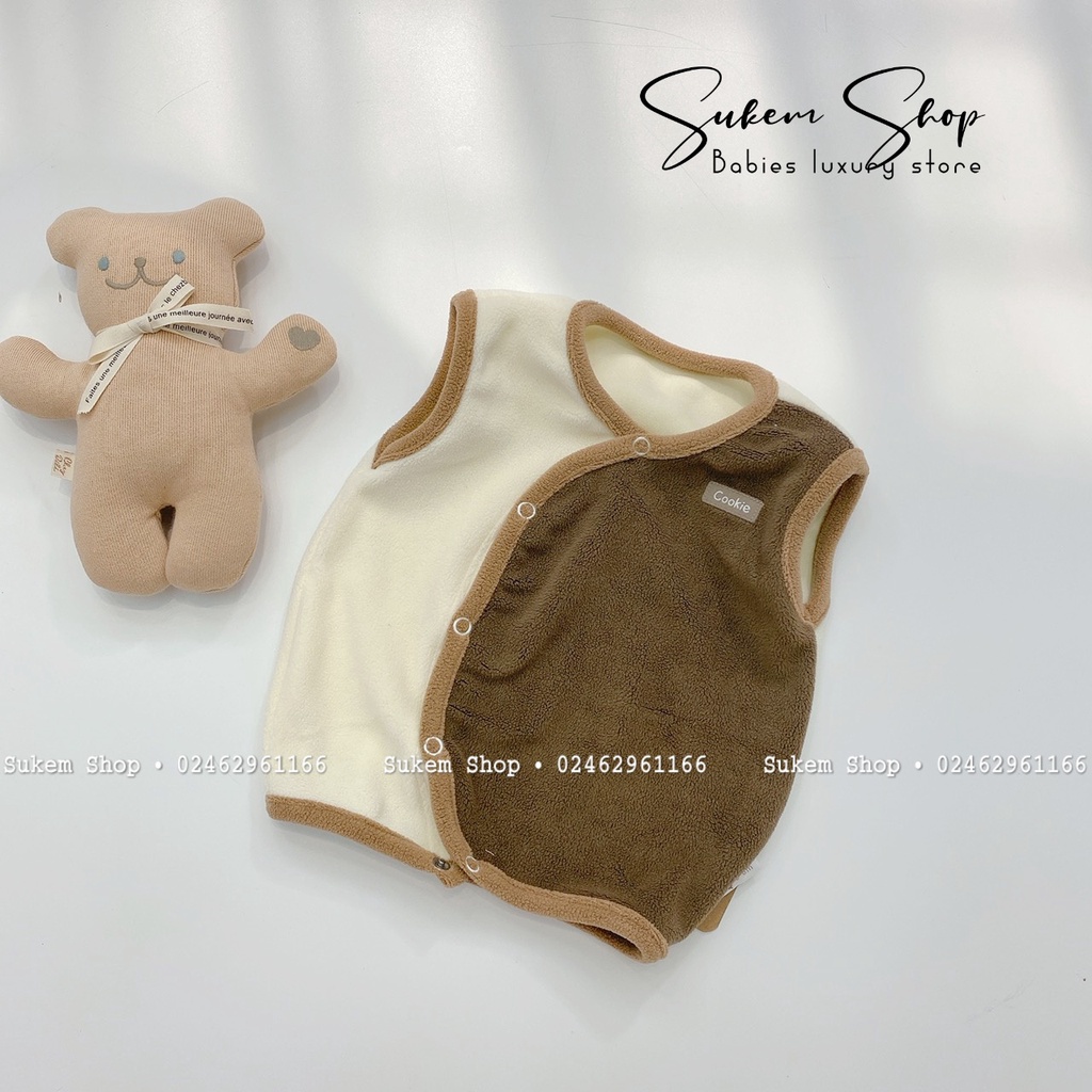 Áo Gile nỉ lông cài lệch Cookie dành cho bé trai bé gái mềm mại cao cấp