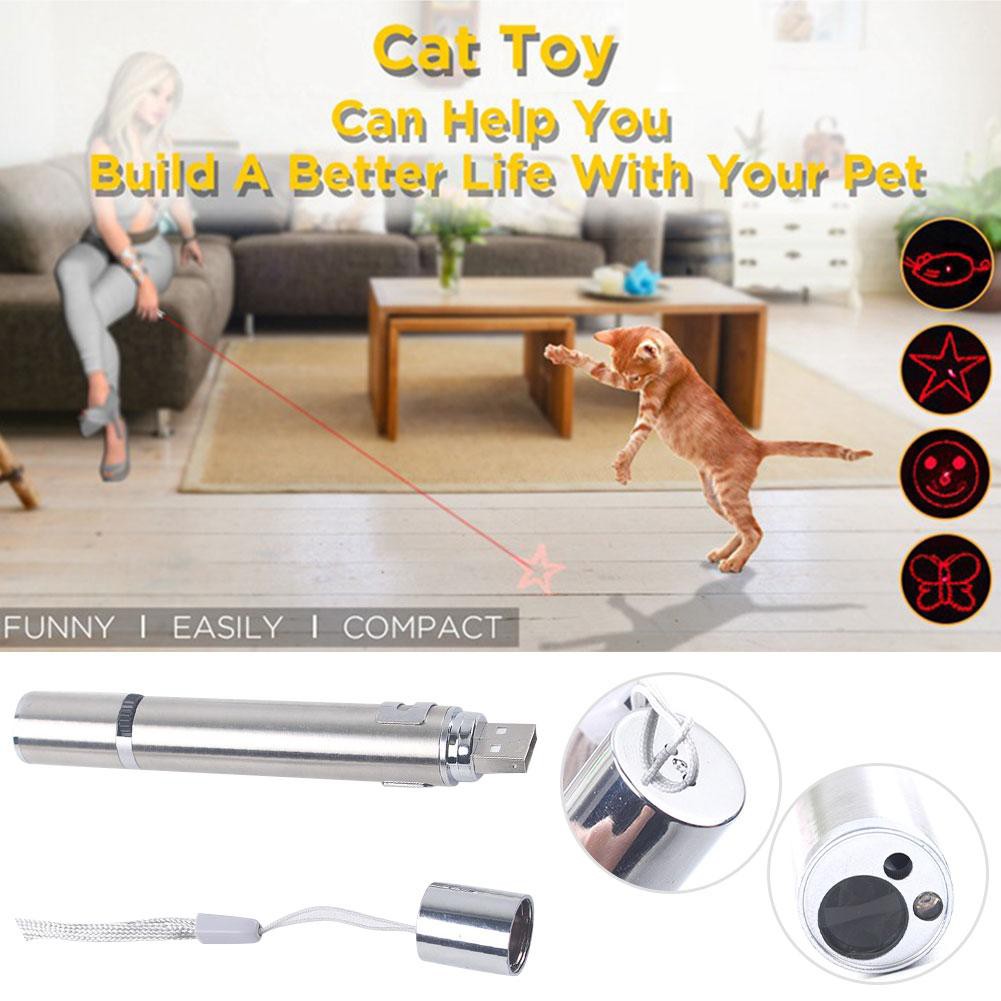 【han】Pet Cat Interactive Toy USB Rechargeable Cat Pointer Toy with 3 Modes and 5 Changeable Patterns Handheld Cat Light Toy Portable Light Dot Toy