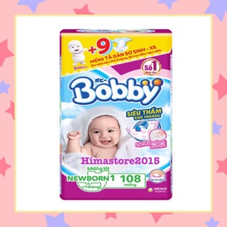 Miếng lót Bobby NewBorn 1-108 miếng newborn 108 + tặng kèm 9 miếng tã dán sơ sinh XS