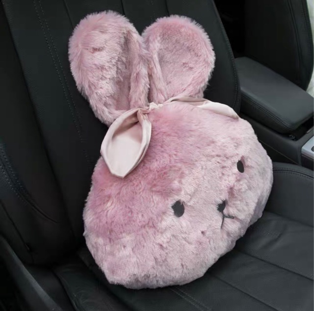 Set Gối Tựa Lưng Xe Hơi, Tựa Đầu Bọc Dây Thỏ Hồng ❤️️FREESHIP ❤️ Gối Tựa Lưng Xe Hơi Chính Hãng Cao Cấp