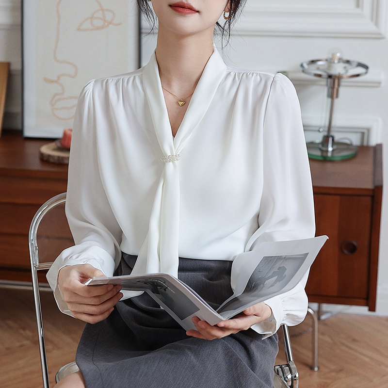 Áo Sơ Mi Cổ Bèo Màu Hồng Thanh Lịch Thời Trang Mùa Thu Phong Cách Sang Trọng Niche Chic OL