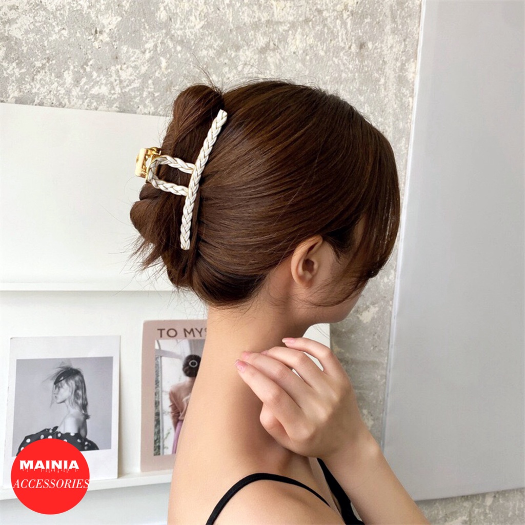 [SẴN] Kẹp Tóc Càng Cua Kim Loại Hàn Quốc Hình Đan Sang Chảnh Qúy Phái Size To 11 Cm Mainia Shop