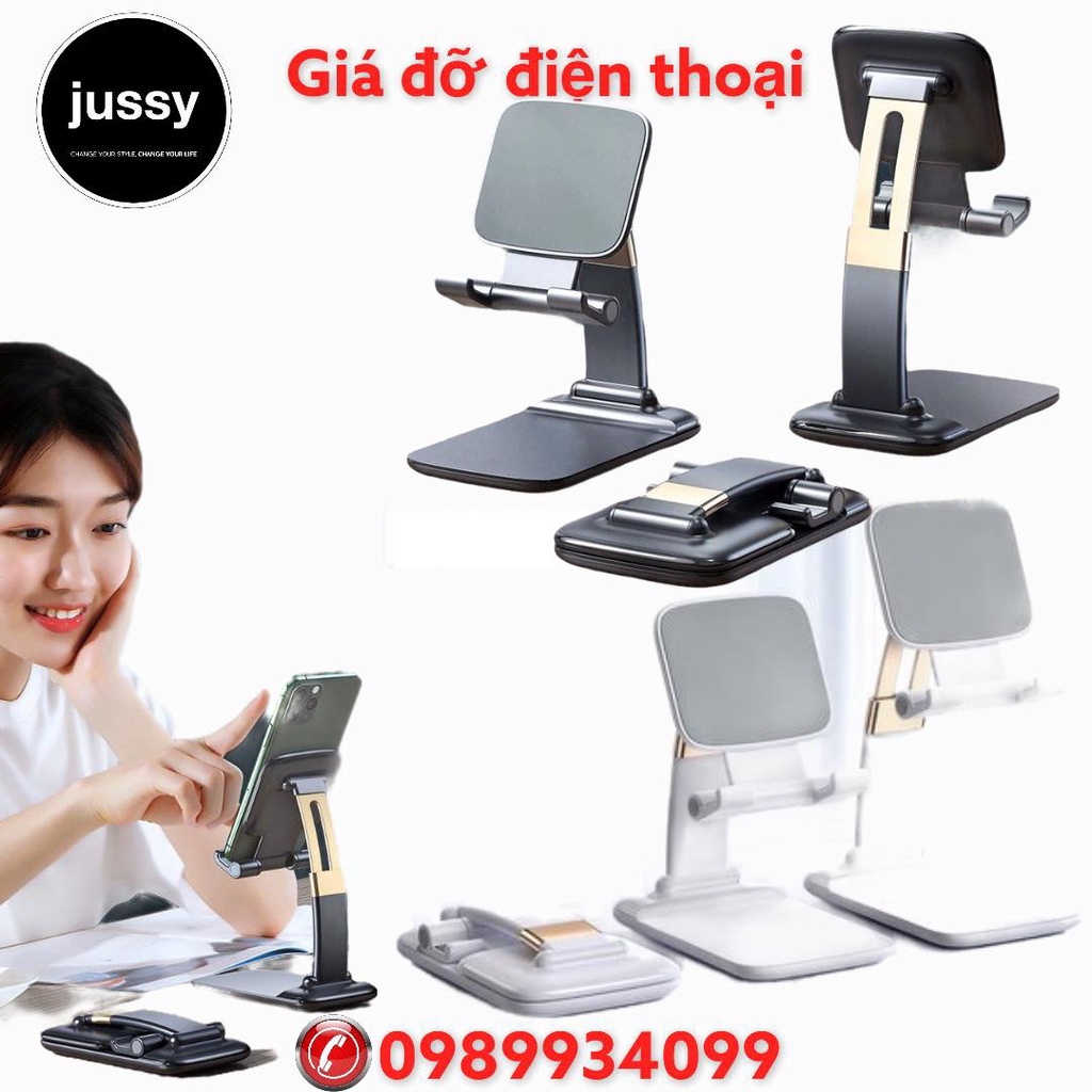 Giá Đỡ Điện Thoại Jussy Loại Cong, Góc Xoay Linh Hoạt, Khung Gấp Gọn Chắc Chắn Khi Để Điện Thoại iPhone Ipad Samsung