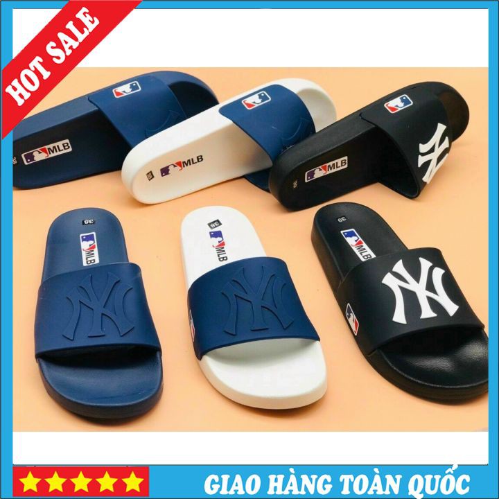 Dép Quai Ngang MLB Unisex Luxury NY, Dép Thời Trang Nam Nữ MB NY White Đế Đúc - 1loihua