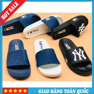 Dép quai ngang mlb unisex luxury ny, dép thời trang nam nữ mb ny white đế đúc - 1loihua