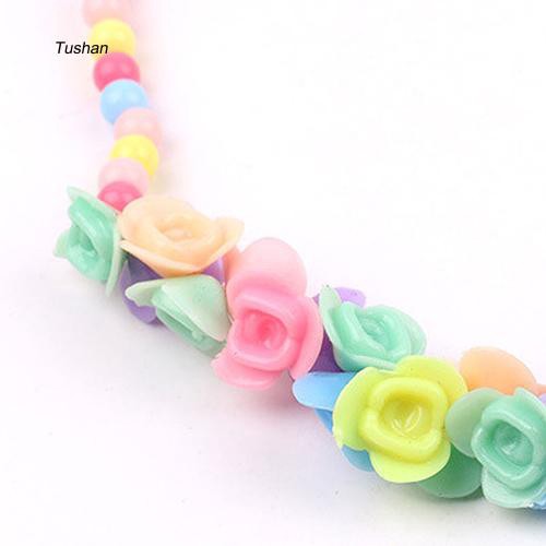 Bộ Vòng Tay / Vòng cổ Chuỗi Hạt Nhiều Màu 2 Trong 1 Xinh Xắn Cho Bé Gái