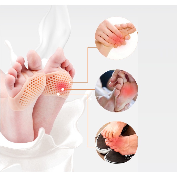 Set 2 Lót giày silicon đệm êm bàn chân trước, cao su tổ ong mềm và thoáng khí khogiasi247