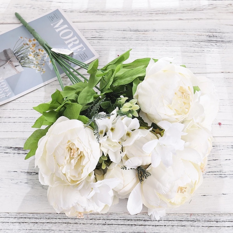 1 Bó Hoa Mẫu Đơn Giả Bằng Lụa Phong Cách Châu Âu Trang Trí Đa Ứng Dụng