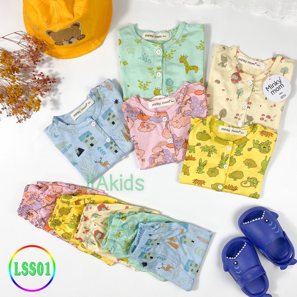 [LSS01] Bộ Dài Tay Thun lạnh MINKY MOM Sơ Sinh Nút Giữa, Quần Đắp Đũng, Thoáng Mát, Thoải Mái, Hàng Chuẩn Đẹp Cho Bé